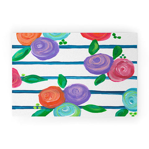 Natalie Baca Indigo Stripes and Blooms Welcome Mat