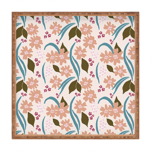 Natalie Baca March Flowers Peach Square Tray