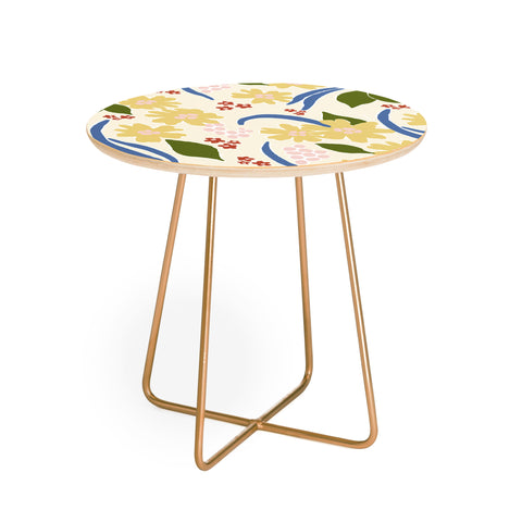 Natalie Baca March Flowers Yellow Round Side Table