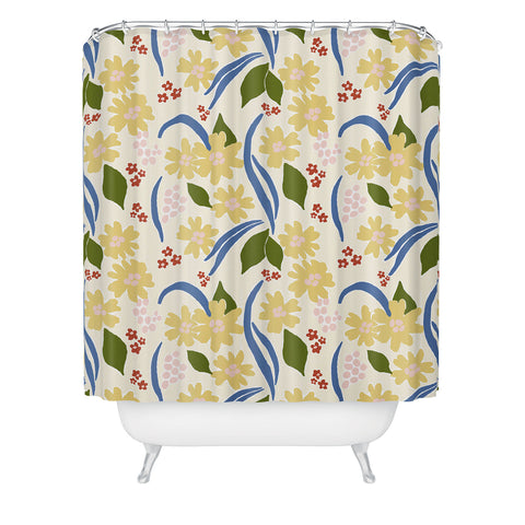 Natalie Baca March Flowers Yellow Shower Curtain