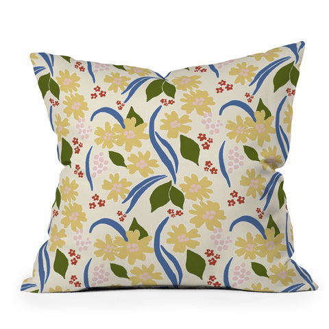 Natalie Baca March Flowers Yellow Throw Pillow