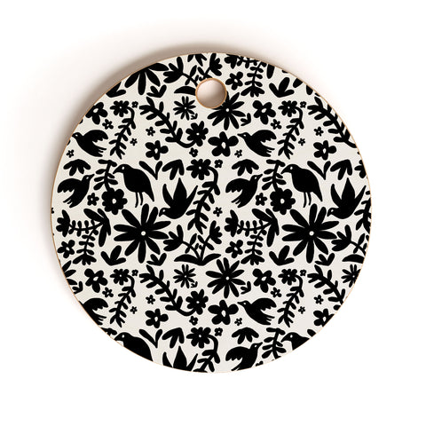 Natalie Baca Otomi Party Black Cutting Board Round