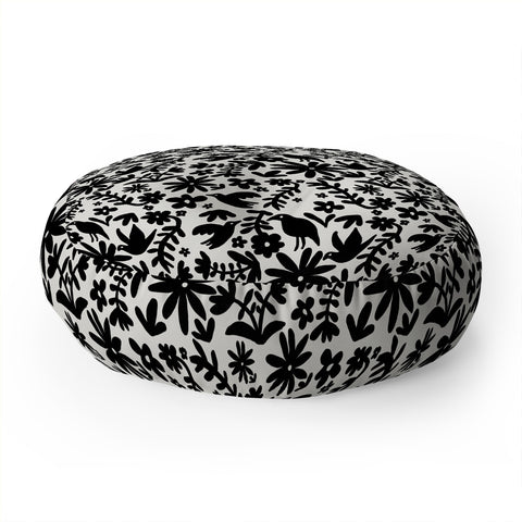 Natalie Baca Otomi Party Black Floor Pillow Round