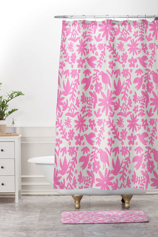 Natalie Baca Otomi Party Pink Shower Curtain And Mat