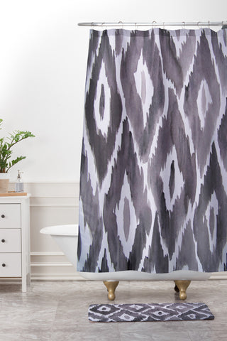Natalie Baca Painterly Ikat in Black Shower Curtain And Mat