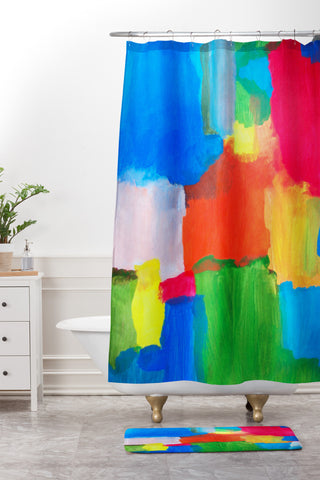 Natalie Baca Rainbows and Unicorns Shower Curtain And Mat