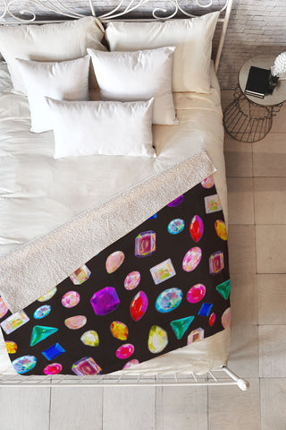 Natalie Baca Rhinestone Reverie In Black Fleece Throw Blanket