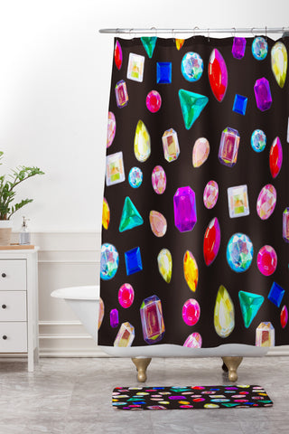 Natalie Baca Rhinestone Reverie In Black Shower Curtain And Mat