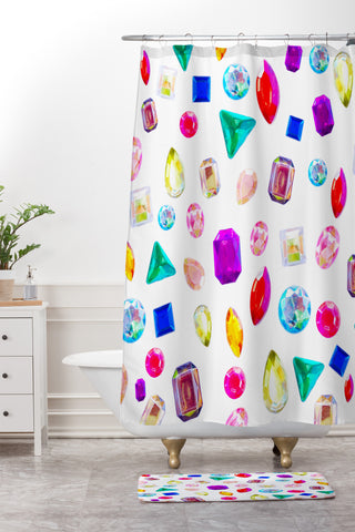 Natalie Baca Rhinestone Reverie In White Shower Curtain And Mat