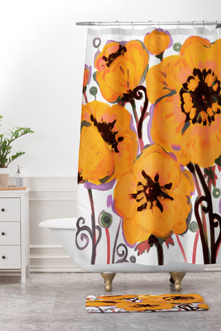 Natasha Wescoat Anemone Gold Shower Curtain And Mat