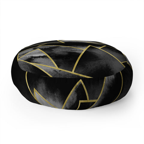 Nature Magick Black and Gold Geometric Floor Pillow Round