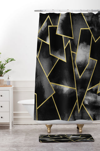 Nature Magick Black and Gold Geometric Shower Curtain And Mat