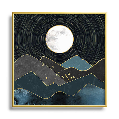 Nature Magick Blue Marble Mountains Moon Metal Square Framed Art Print