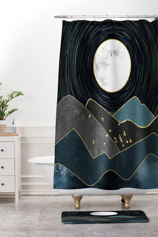 Nature Magick Blue Marble Mountains Moon Shower Curtain And Mat