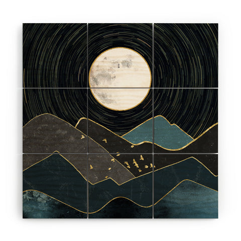 Nature Magick Blue Marble Mountains Moon Wood Wall Mural