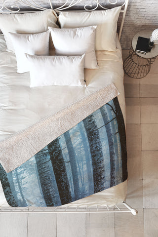 Nature Magick Blue Wanderlust Forest Fog Fleece Throw Blanket