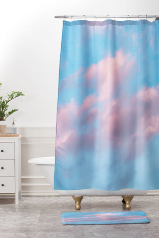 Nature Magick Cotton Candy Sky Teal Shower Curtain And Mat
