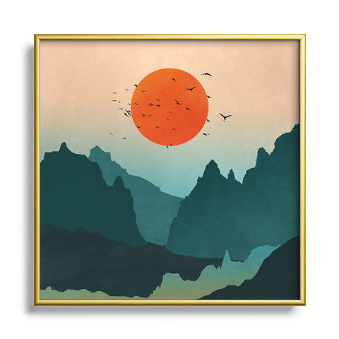 Nature Magick Emerald River Teal Sunset Metal Square Framed Art Print