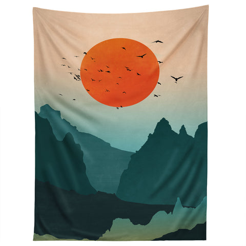 Nature Magick Emerald River Teal Sunset Tapestry