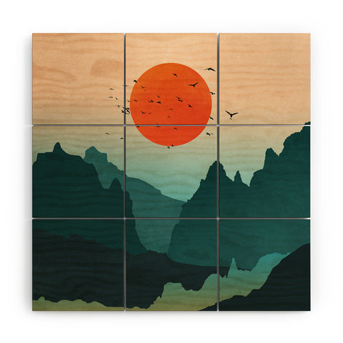 Nature Magick Emerald River Teal Sunset Wood Wall Mural