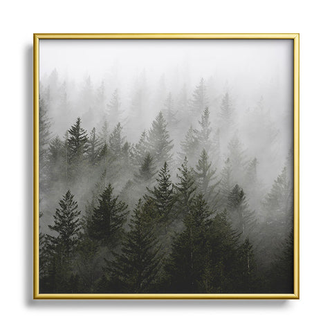 Nature Magick Foggy Fir Forest Fantasy Metal Square Framed Art Print