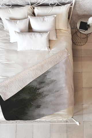 Nature Magick Foggy Fir Forest Fantasy Fleece Throw Blanket