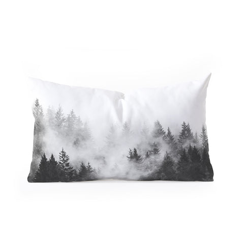 Nature Magick Foggy Trees Black and White Oblong Throw Pillow