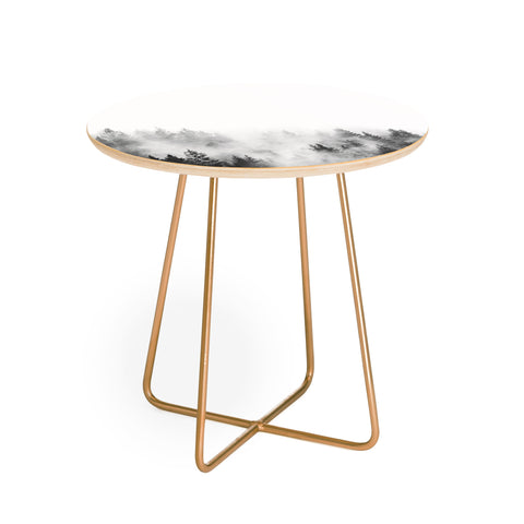 Nature Magick Foggy Trees Black and White Round Side Table