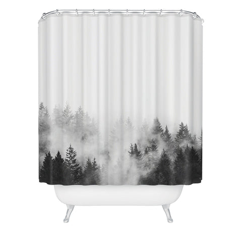 Nature Magick Foggy Trees Black and White Shower Curtain