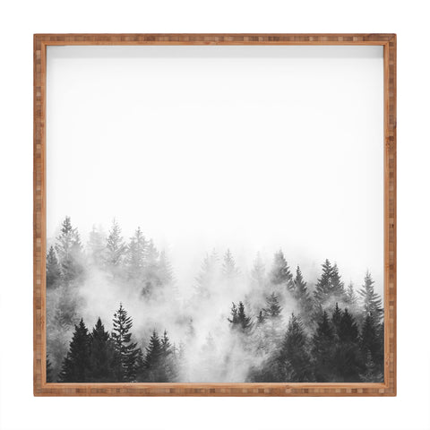 Nature Magick Foggy Trees Black and White Square Tray