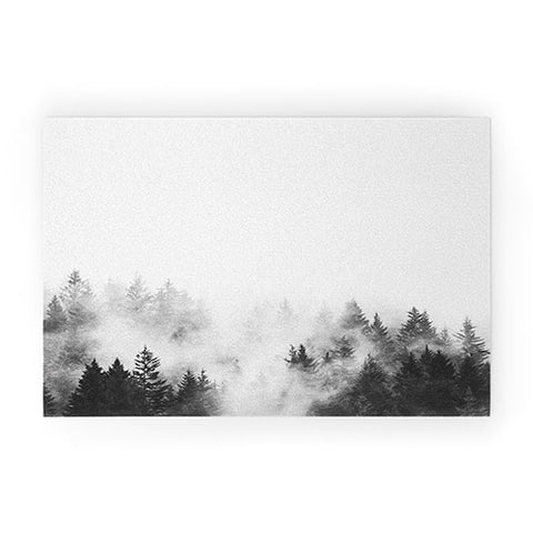 Nature Magick Foggy Trees Black and White Welcome Mat