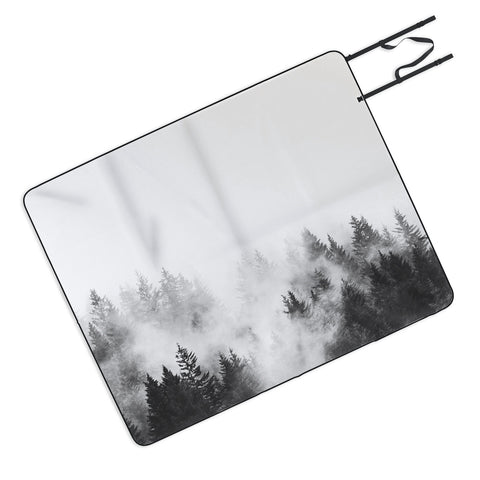 Nature Magick Foggy Trees Black and White Picnic Blanket