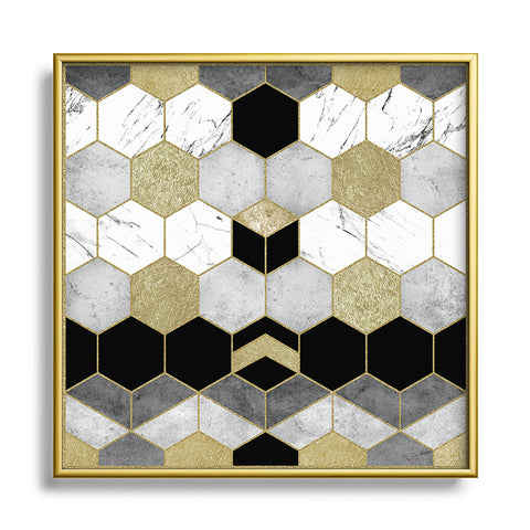 Nature Magick Gold Geometric Marble Metal Square Framed Art Print