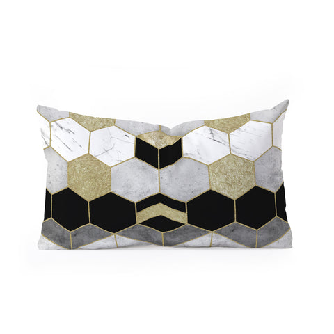 Nature Magick Gold Geometric Marble Oblong Throw Pillow
