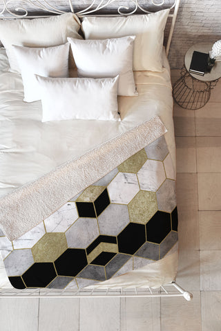 Nature Magick Gold Geometric Marble Fleece Throw Blanket