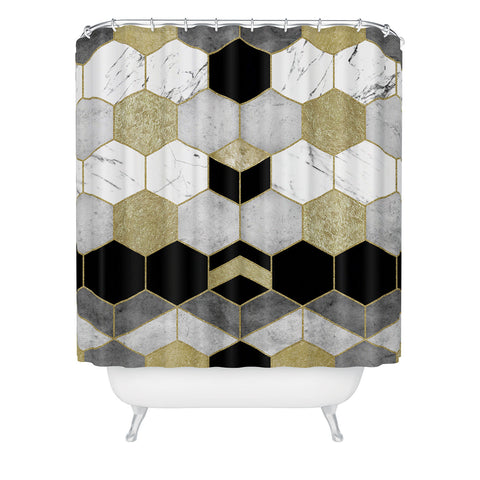 Nature Magick Gold Geometric Marble Shower Curtain