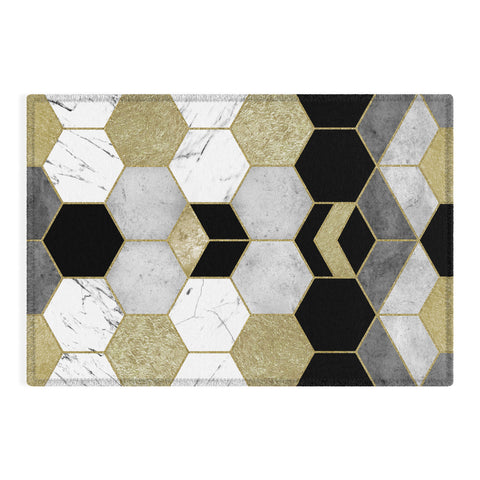 Nature Magick Gold Geometric Marble Outdoor Rug