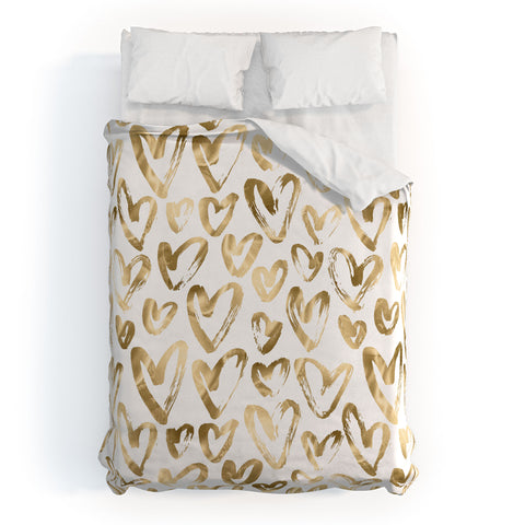 Nature Magick Gold Love Hearts Pattern Duvet Cover