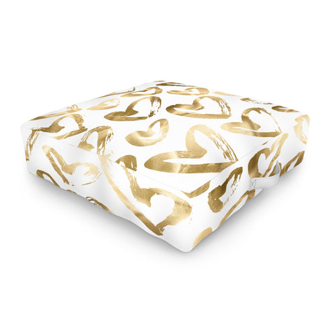 Nature Magick Gold Love Hearts Pattern Outdoor Floor Cushion
