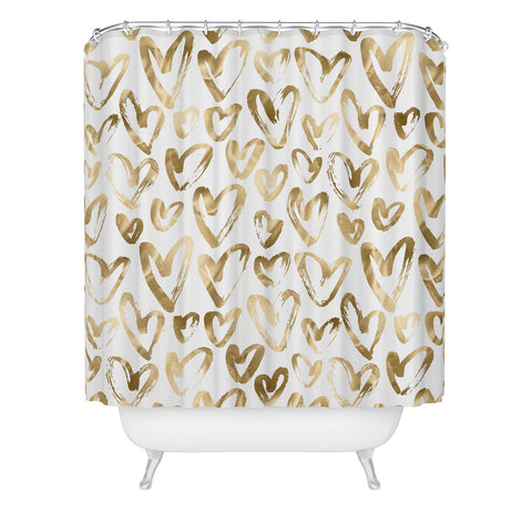 Nature Magick Gold Love Hearts Pattern Shower Curtain