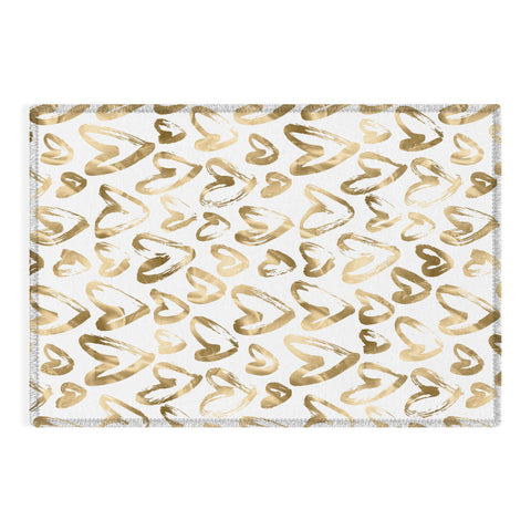 Nature Magick Gold Love Hearts Pattern Outdoor Rug