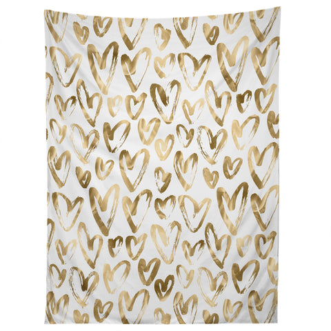 Nature Magick Gold Love Hearts Pattern Tapestry