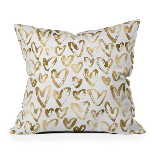 Nature Magick Gold Love Hearts Pattern Throw Pillow