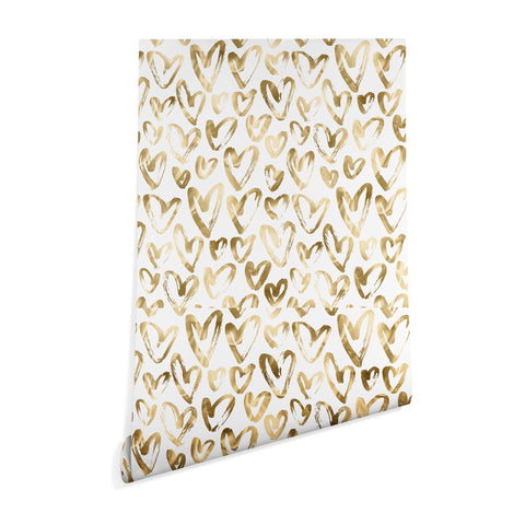 Nature Magick Gold Love Hearts Pattern Wallpaper
