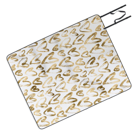 Nature Magick Gold Love Hearts Pattern Picnic Blanket