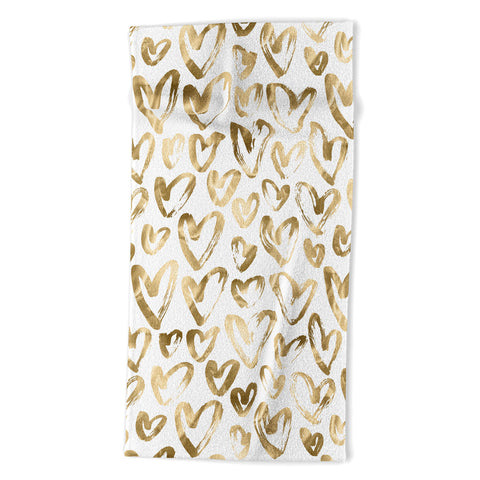 Nature Magick Gold Love Hearts Pattern Beach Towel
