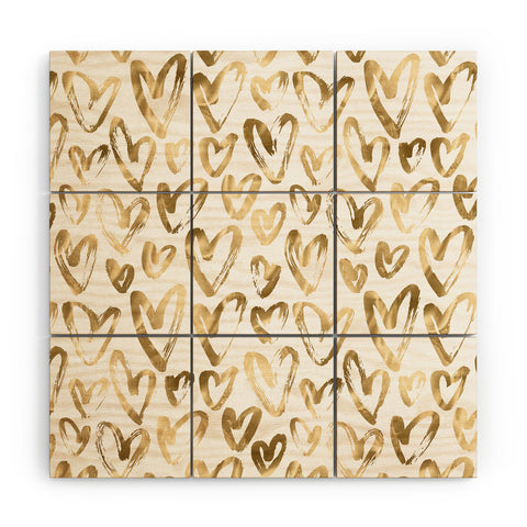 Nature Magick Gold Love Hearts Pattern Wood Wall Mural