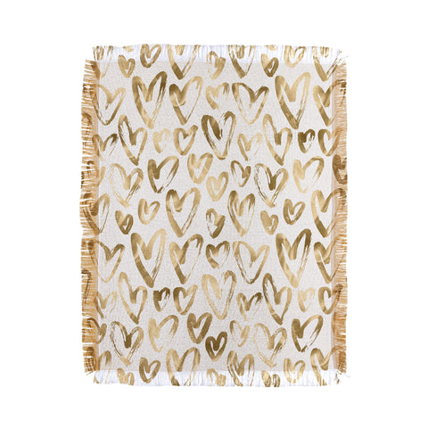 Nature Magick Gold Love Hearts Pattern Throw Blanket