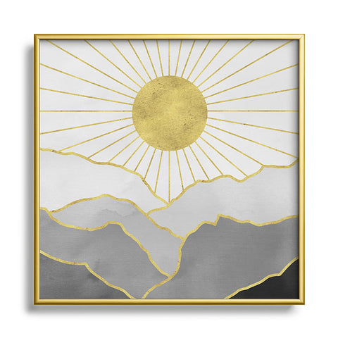 Nature Magick Gold Mountain Sunrise Metal Square Framed Art Print