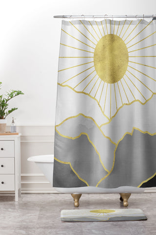 Nature Magick Gold Mountain Sunrise Shower Curtain And Mat